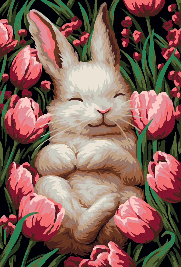 Картина по номерам 30*20 Зайка в тюльпанах