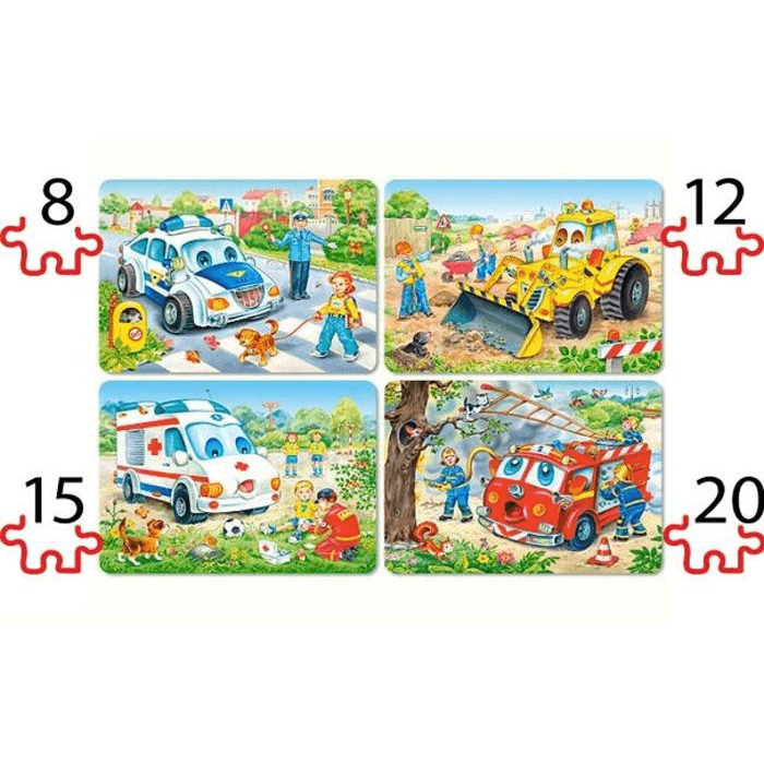 Пазлы 4 в 1 8*12*15*20 Транспорт