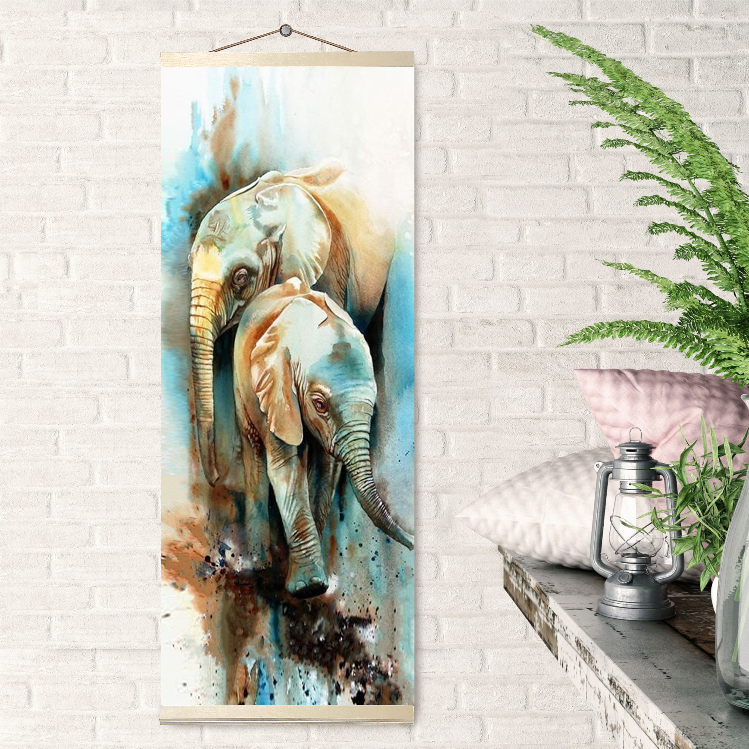 Картина по номерам 35*88 Слоны панно