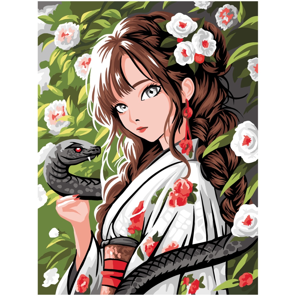 Картина по номерам 30*40 Девушка с черной змеей КК_53828 с красками