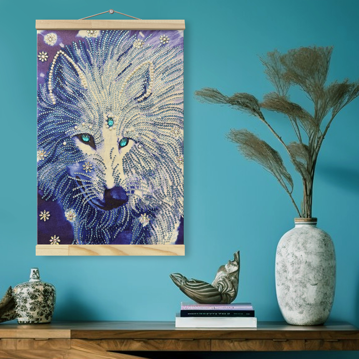 Алмазная мозаика Самоцветы Белый волк 25*35см