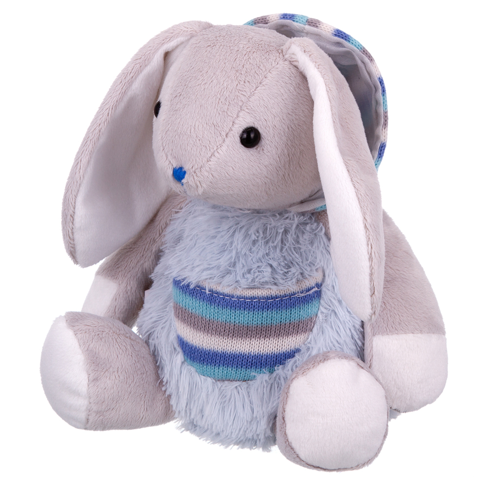 Зайчик в меховом голубом худи с карманом 19см