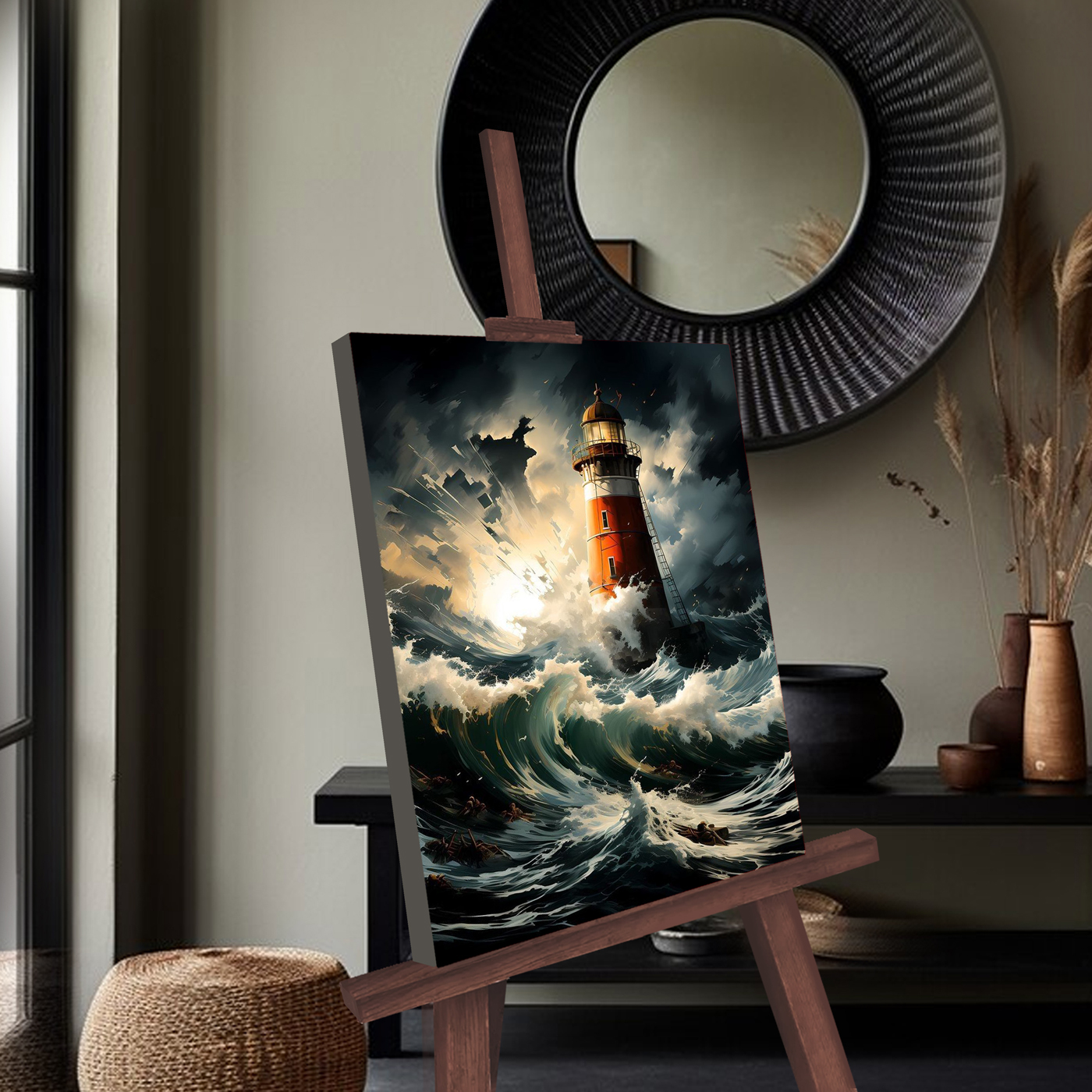 Картина по номерам 30*40 Маяк в бушующем море холст с красками