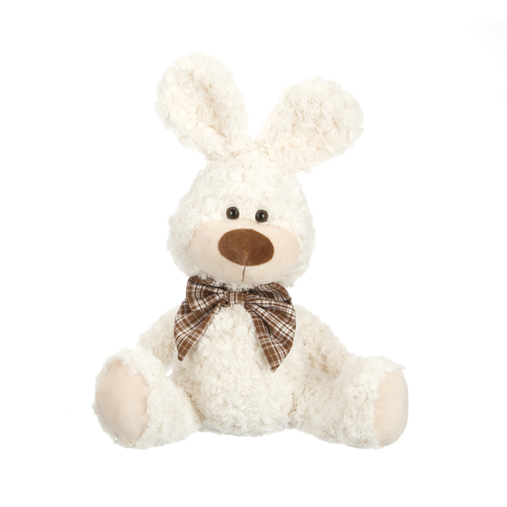 Зайчик белый с коричневым бантиком в клетку 20см