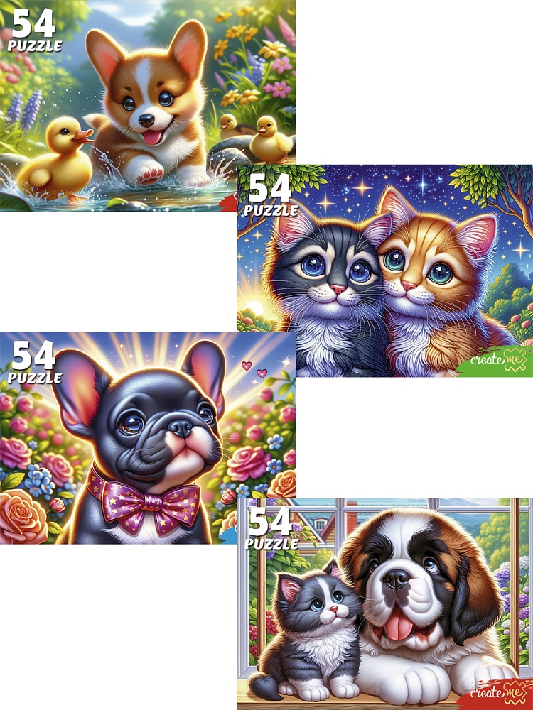 Пазлы 54 Котята с щенками