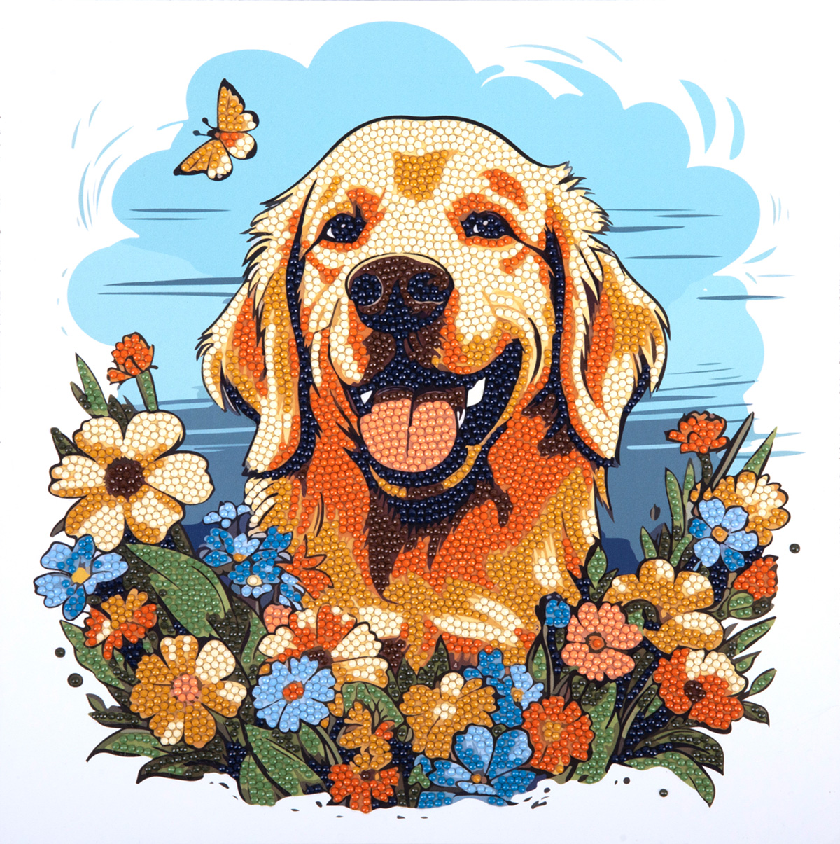 Кристальная мозаика Собачка в цветах 30*30см