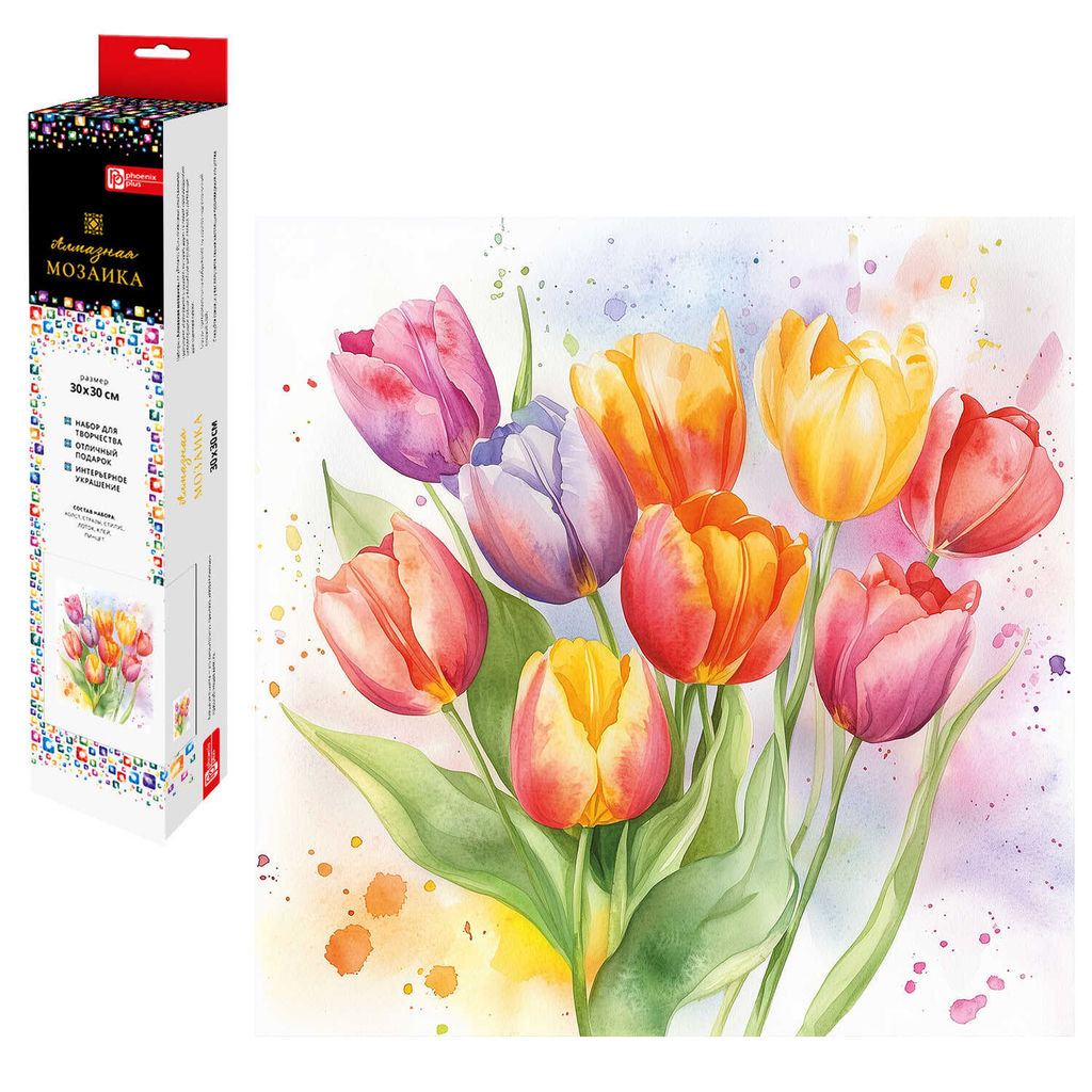 Алмазная мозаика Акварельные тюльпаны 30*30