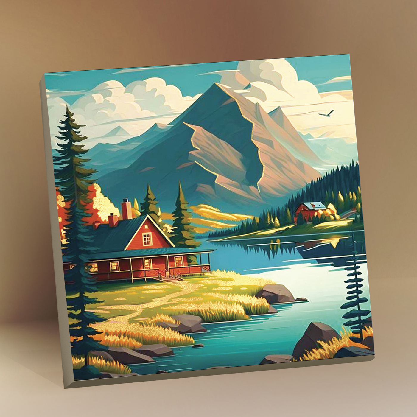 Картина по номерам 30*30 Горный пейзаж с поталью