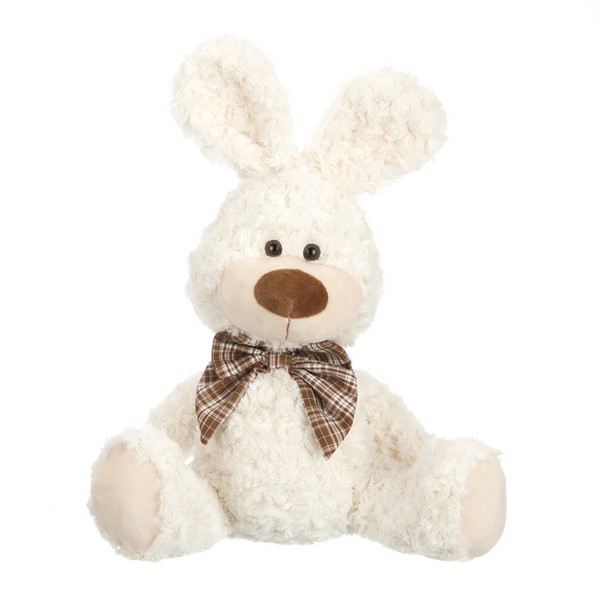 Зайчик белый с коричневым бантиком в клетку 25см