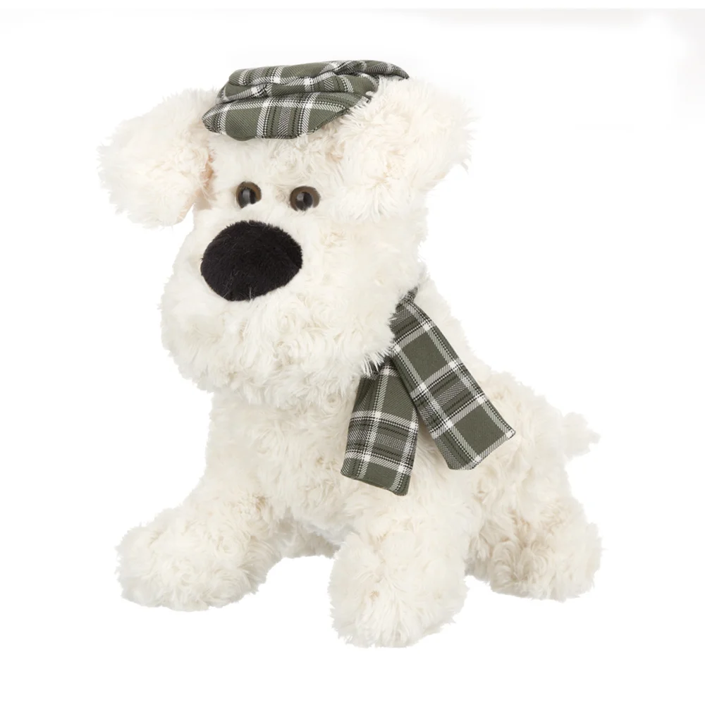 Собака кремовая в кепочке и шарфике 20см