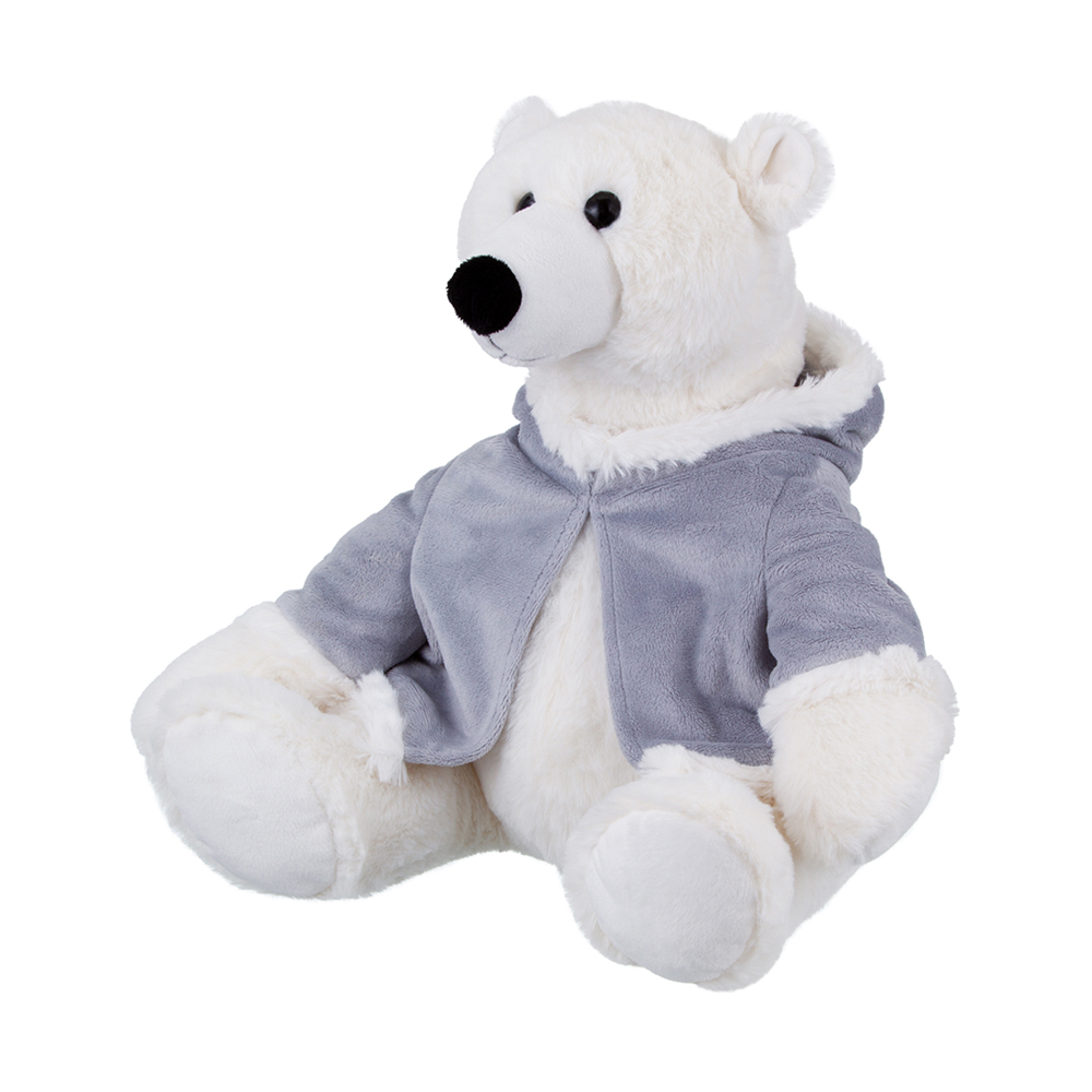 Полярный мишка в меховом пальто с капюшоном 23см