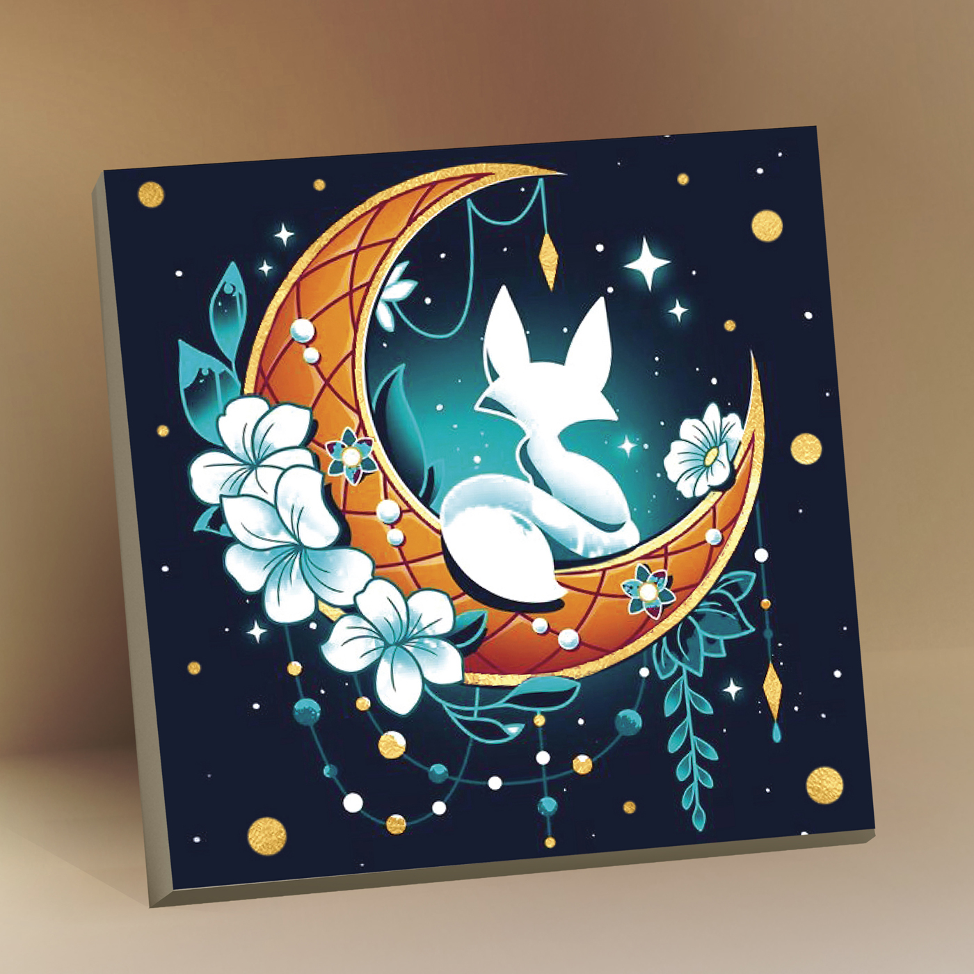 Картина по номерам 30*30 Лиса на месяце с поталью