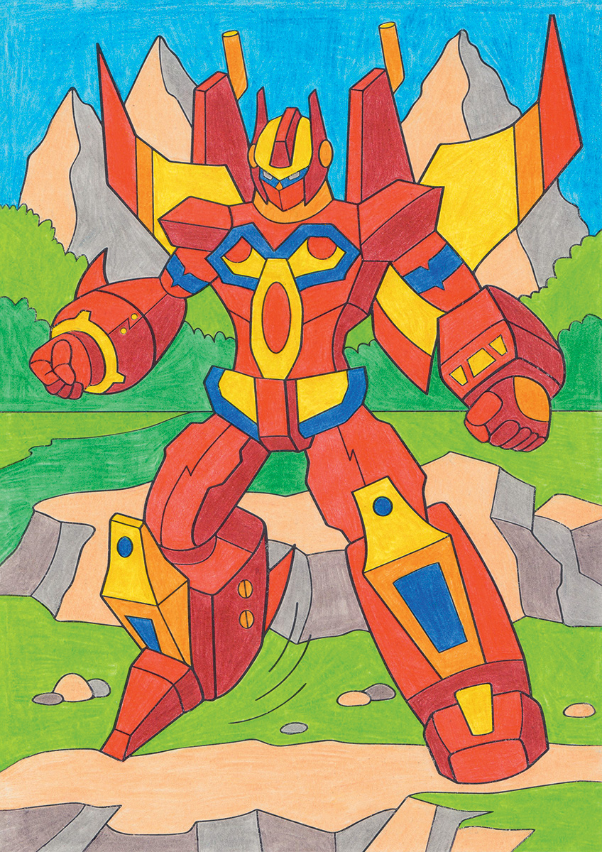 Картина по номерам карандашами Робот тяжеловес